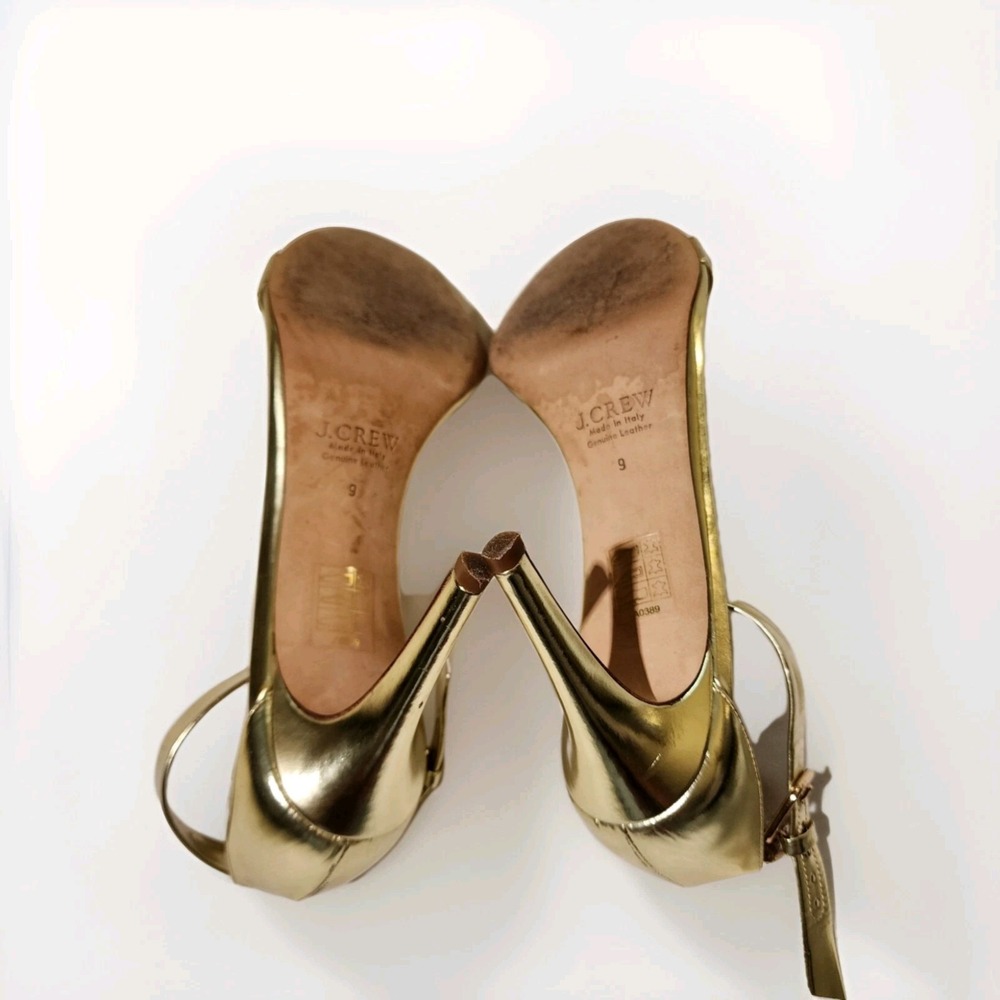 J.CREW, Leather C11179 Size‎ 9 Gold Stiletto Heel, Ankle Strap, Metallic Gold - Picture 5 of 9